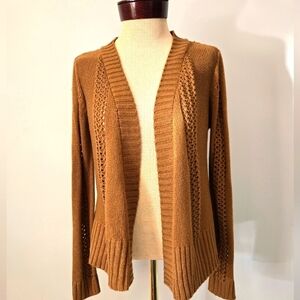 ONE A Tan Open Front Knit Sweater Cardigan With Back Fringe. Size XS